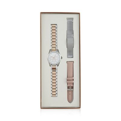 Ladies' silver analogue watch with interchangeable straps set